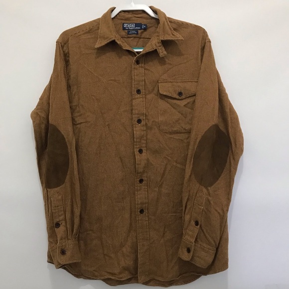 vtg Polo Ralph Lauren Elbow Patches Brown Flannel Shirt Size M - Picture 1 of 5